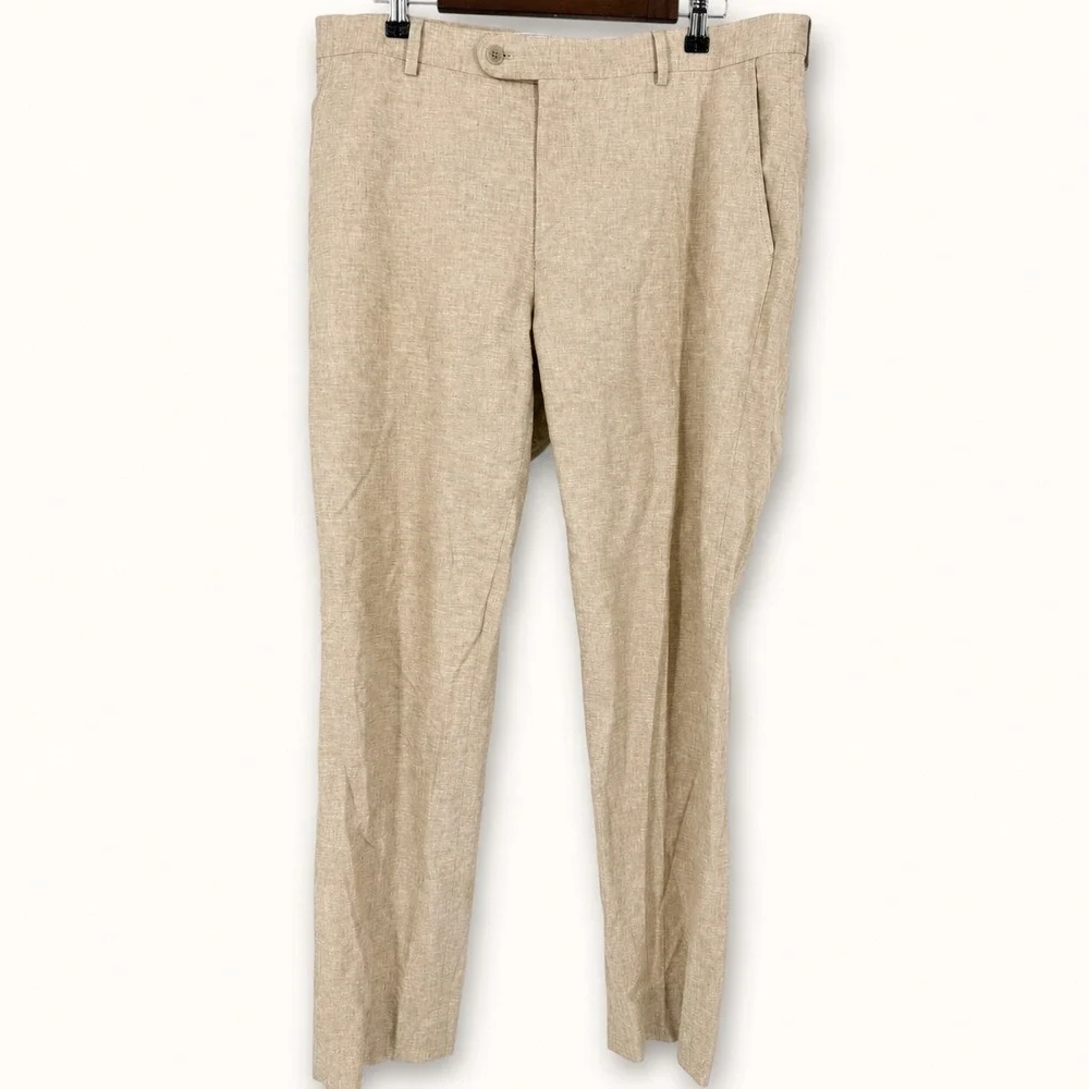 Joseph Abboud JOE 36x32 Linen Cotton Dress Pants Beige Oatmeal Summer Trousers